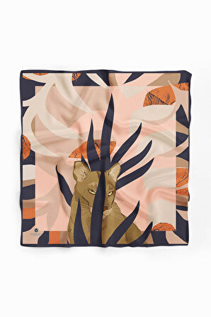 Saten İpek Kaplan Desenli Kadın Bandana