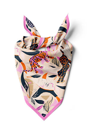 Saten İpek Kaplan Desenli Kadın Bandana