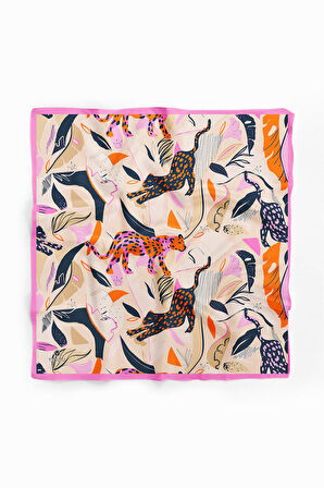 Saten İpek Kaplan Desenli Kadın Bandana