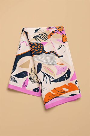 Saten İpek Kaplan Desenli Kadın Bandana