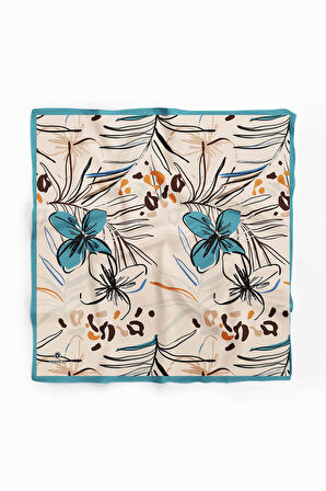 Saten İpek Çiçek Desenli Kadın Bandana