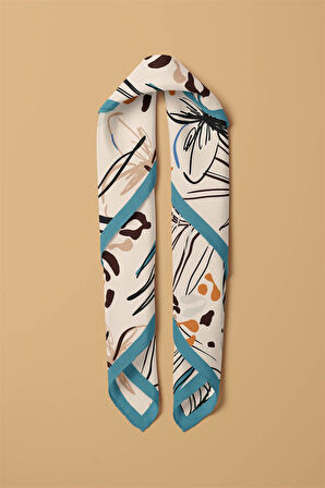 Saten İpek Çiçek Desenli Kadın Bandana