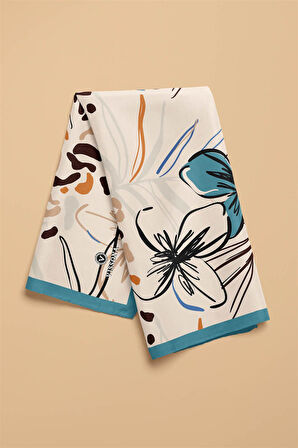 Saten İpek Çiçek Desenli Kadın Bandana