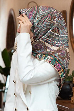 Vissona Tivil İpek Eşarp 60776 - 4 - 0005 - 0031 Koyu Pembe Etnik Desen 