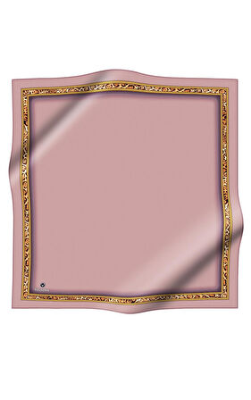 %100 Twill İpek Bordürü Leoparlı Düz Desenli Pudra - Gold Renkli 90x90 Eşarp Dikim Şekli : El Dikişi