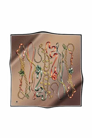 Vissona Tivil İpek Eşarp 17558 - 3 - 0004 Bej Zincir Desen