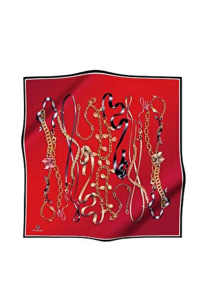 Vissona Tivil İpek Eşarp 17558 - 6 - 0017 Kırmızı Zincir Desen