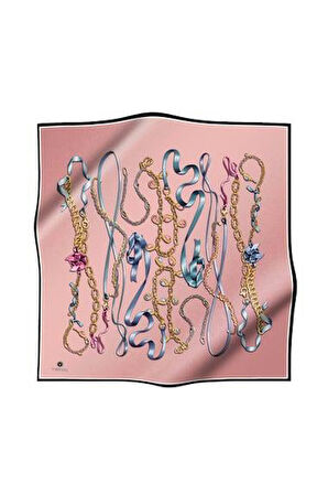 Vissona Tivil İpek Eşarp 17558 - 7 - 0019 Pudra Zincir Desen