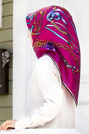 Vissona Tivil İpek Eşarp 17558 - 8 - 0025 Fuşya  Zincir Desen