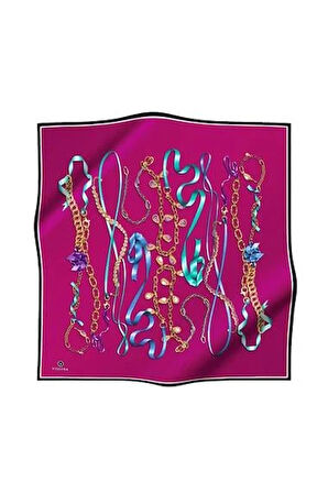 Vissona Tivil İpek Eşarp 17558 - 8 - 0025 Fuşya  Zincir Desen