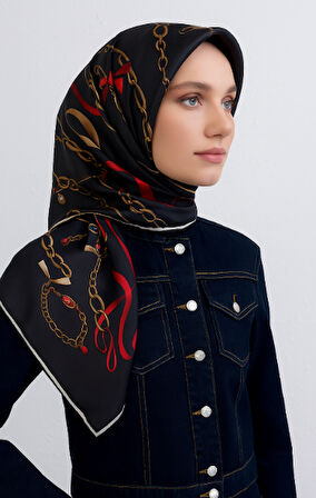 Vissona Tivil İpek Eşarp 17558 - 9 - 0029 Koyu Füme Zincir Desen