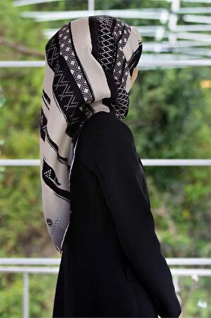 Vissona Tivil İpek Eşarp 50935 - 2 - 0003 - 0001 Siyah Krem Soyut Desen