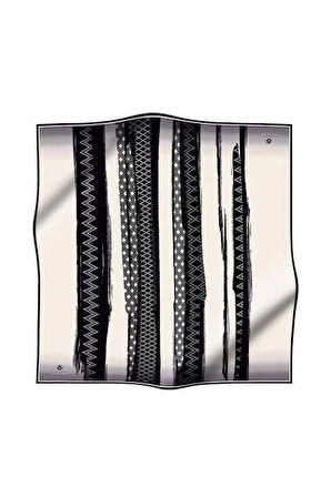 Vissona Tivil İpek Eşarp 50935 - 2 - 0003 - 0001 Siyah Krem Soyut Desen