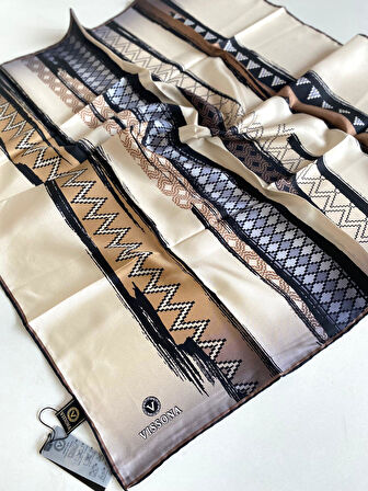 Vissona Tivil İpek Eşarp 50935  - 3 - 0003 - 0004 Krem Bej Soyut Desen