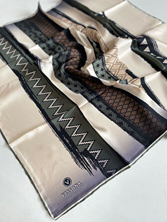 Vissona Tivil İpek Eşarp 50935 - 4 - 0006 - 0301 Gri Yeşil Soyut Desen