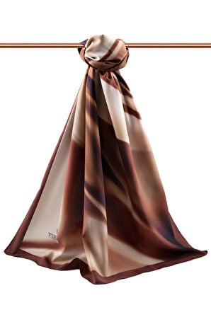 LÜKS MEDİNE İPEĞİ DALGA DESENLİ BEJ - TABA RENKLİ 75X195 KIRIŞMAZ EŞARP MOSS KREP DİKİŞ TİPİ İTALYAN DİKİŞLİ