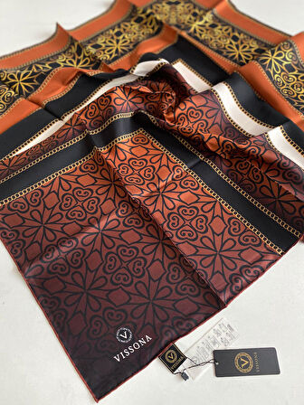Vissona Tivil İpek Eşarp 17080 - 8 - 0014 - 0014 Bordo Etnik Desen