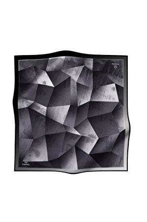 %100 Twill İpek Geometrik Desenli Siyah - Krem Renkli 90x90 Eşarp Dikim Şekli : El Dikişi