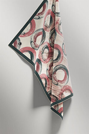Twill Geometrik Fırça Darbesi Desenli Pudra Renkli 90x90 Eşarp (İpek İçermez) Kenar Dikiş Şekli El Dikişli