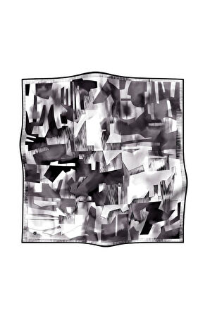 %100 Twill İpek Geometrik Desenli Siyah - Beyaz Renkli 90x90 Eşarp Dikim Şekli : El Dikişi