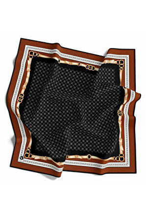 Twill Kemerli ve Çıtır Motifli Desenli Taba Renkli 90x90 Eşarp (İpek İçermez) Dikim Şekli : El Dikişi