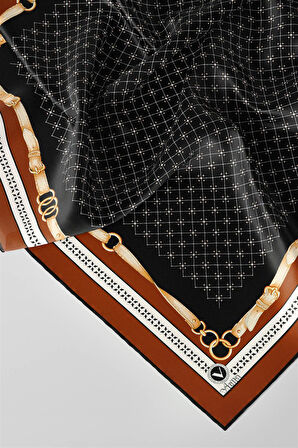 Twill Kemerli ve Çıtır Motifli Desenli Taba Renkli 90x90 Eşarp (İpek İçermez) Dikim Şekli : El Dikişi