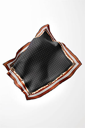 Twill Kemerli ve Çıtır Motifli Desenli Taba Renkli 90x90 Eşarp (İpek İçermez) Dikim Şekli : El Dikişi