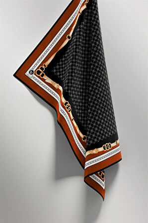 Twill Kemerli ve Çıtır Motifli Desenli Taba Renkli 90x90 Eşarp (İpek İçermez) Dikim Şekli : El Dikişi