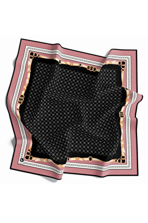 Twill Kemerli ve Çıtır Motifli Desenli Pudra Renkli 90x90 Eşarp (İpek İçermez) Dikim Şekli : El Dikişi