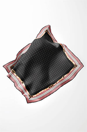 Twill Kemerli ve Çıtır Motifli Desenli Pudra Renkli 90x90 Eşarp (İpek İçermez) Dikim Şekli : El Dikişi