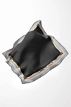 Twill Kemerli ve Çıtır Motifli Desenli Gri Renkli 90x90 Eşarp (İpek İçermez) Dikim Şekli : El Dikişi