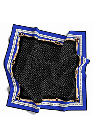 Twill Kemerli ve Çıtır Motifli Desenli Saks Renkli 90x90 Eşarp (İpek İçermez) Dikim Şekli : El Dikişi