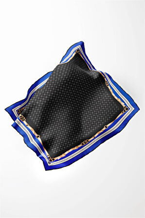 Twill Kemerli ve Çıtır Motifli Desenli Saks Renkli 90x90 Eşarp (İpek İçermez) Dikim Şekli : El Dikişi