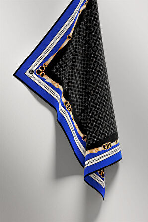 Twill Kemerli ve Çıtır Motifli Desenli Saks Renkli 90x90 Eşarp (İpek İçermez) Dikim Şekli : El Dikişi