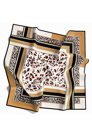 Twill Kemerli ve Leopar Desenli Hardal Renkli 90x90 Eşarp (İpek İçermez) Dikim Şekli : El Dikişi