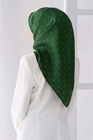 Vissona Tivil İpek Eşarp 51495 - 20 - 0036 Yeşil Logo Desen