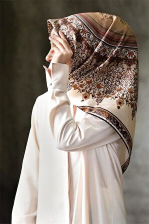 Vissona Tivil İpek Eşarp 17547 - 1 - 0004 Bej Etnik Desen