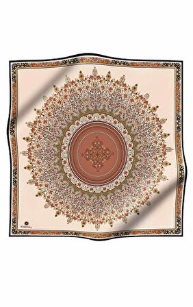 Vissona Twill İpek Eşarp 17547 - 3 - 0015 Krem Bakır Etnik Desen