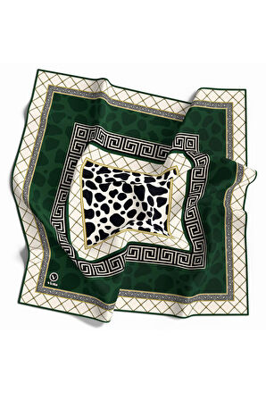 Twill Taş Desenli Zümrüt Yeşili Renkli 90x90 Eşarp (İpek İçermez) Kenar Dikiş Şekli El Dikişli