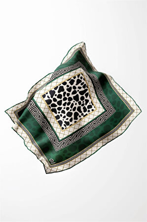 Twill Taş Desenli Zümrüt Yeşili Renkli 90x90 Eşarp (İpek İçermez) Kenar Dikiş Şekli El Dikişli