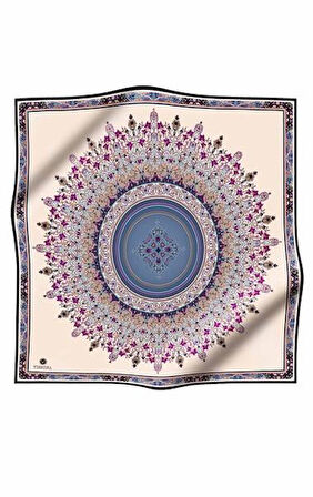 Vissona Twill İpek Eşarp 17547 - 8 - 0031 Çivit Mavisi Etnik Desen