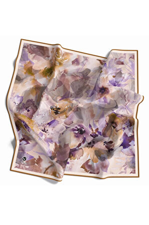 Rayon Çiçek Desenli Hardal Renkli 90x90 Eşarp (İpek İçermez) Dikim Şekli : El Dikişi