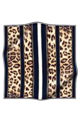 Vissona Tivil İpek Eşarp 17065 - 12 - 0033 - 0003 Lacivert Leopar Desen