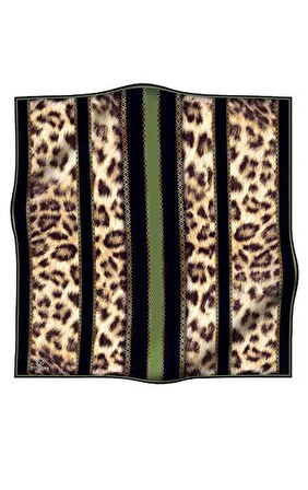 Vissona Tivil İpek Eşarp 17065 - 13 - 0037 - 0001 Yeşil Leopar Desen