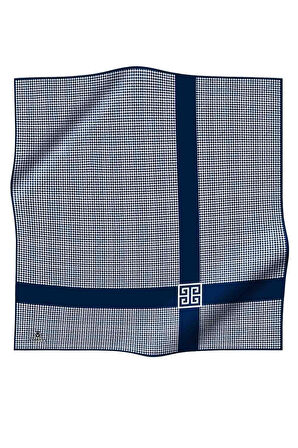 %100 Twill İpek Kazayağı Desenli Lacivert - Krem Renkli 90x90 Eşarp Dikim Şekli : El Dikişi
