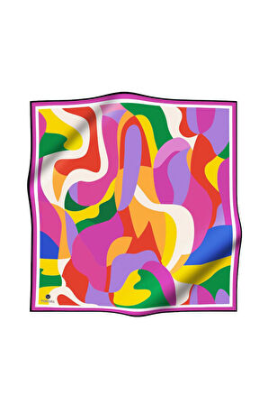 %100 Twill İpek Geometrik Desenli Fuşya Renkli 90x90 Eşarp Dikim Şekli : El Dikişi