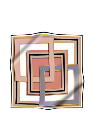 %100 Twill İpek Geometrik Desenli Pudra - Gümüş Renkli 90x90 Eşarp Dikim Şekli : El Dikişi