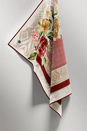 Twill Çiçek Desenli Bordo Renkli 90x90 Eşarp (İpek İçermez) Kenar Dikiş Şekli El Dikişli