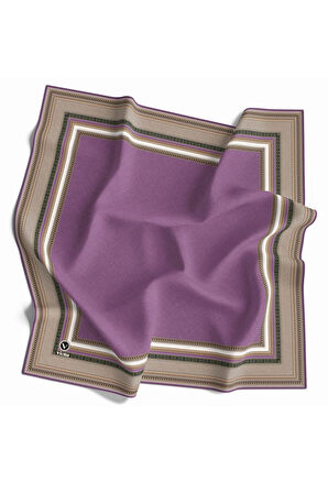 Twill Bordür Desenli Lila Renkli 90x90 Eşarp (İpek İçermez) Kenar Dikiş Şekli El Dikişli