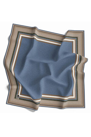 Twill Bordür Desenli Bebe Mavisi Renkli 90x90 Eşarp (İpek İçermez) Kenar Dikiş Şekli El Dikişli